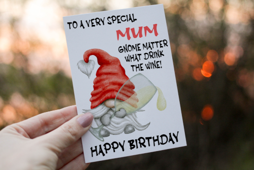 Special Mum Drink The Wine Gnome Birthday Card, Gonk Card